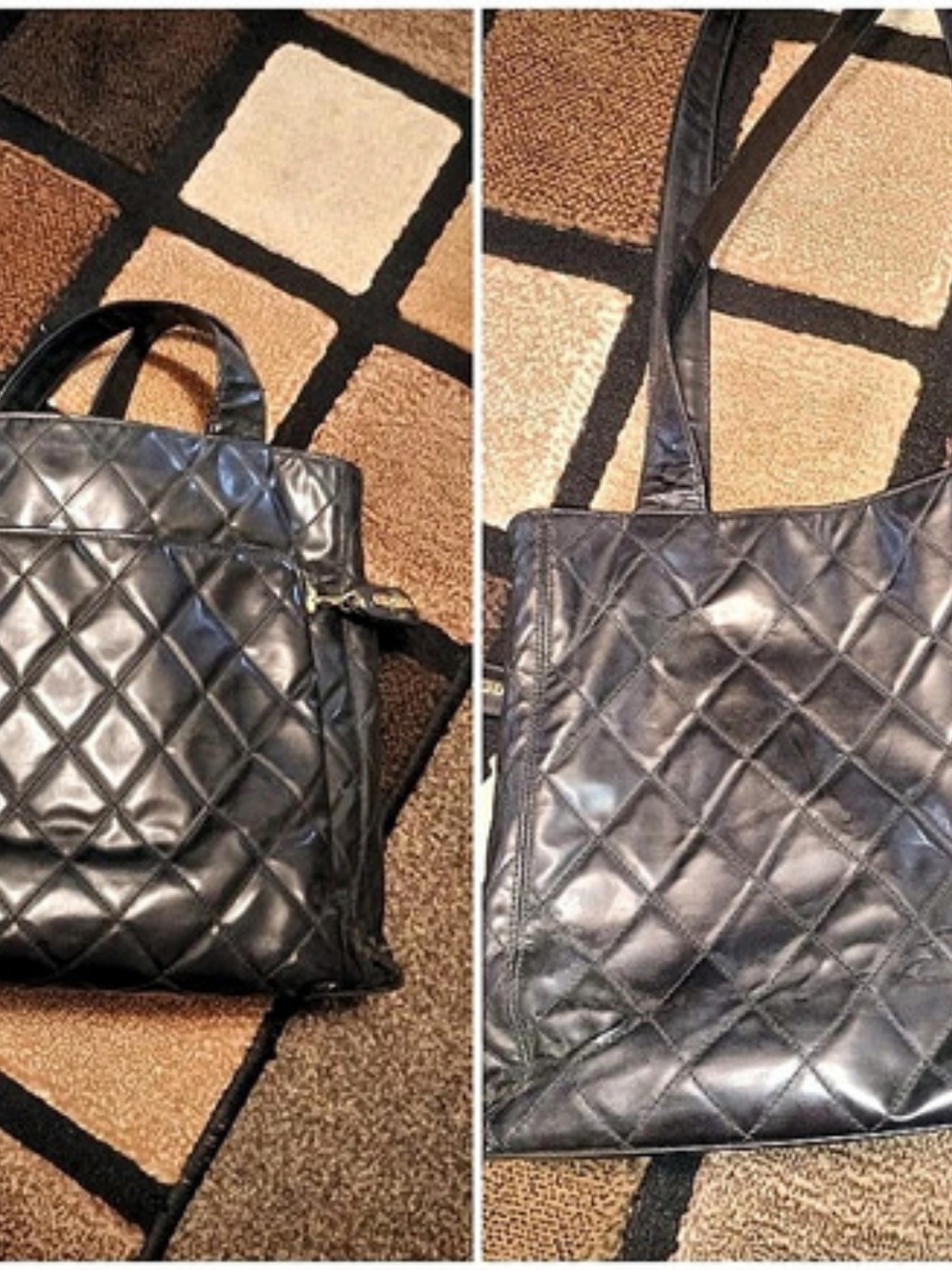 Chanel tote Quilted Leather in Black Vintage W/COA